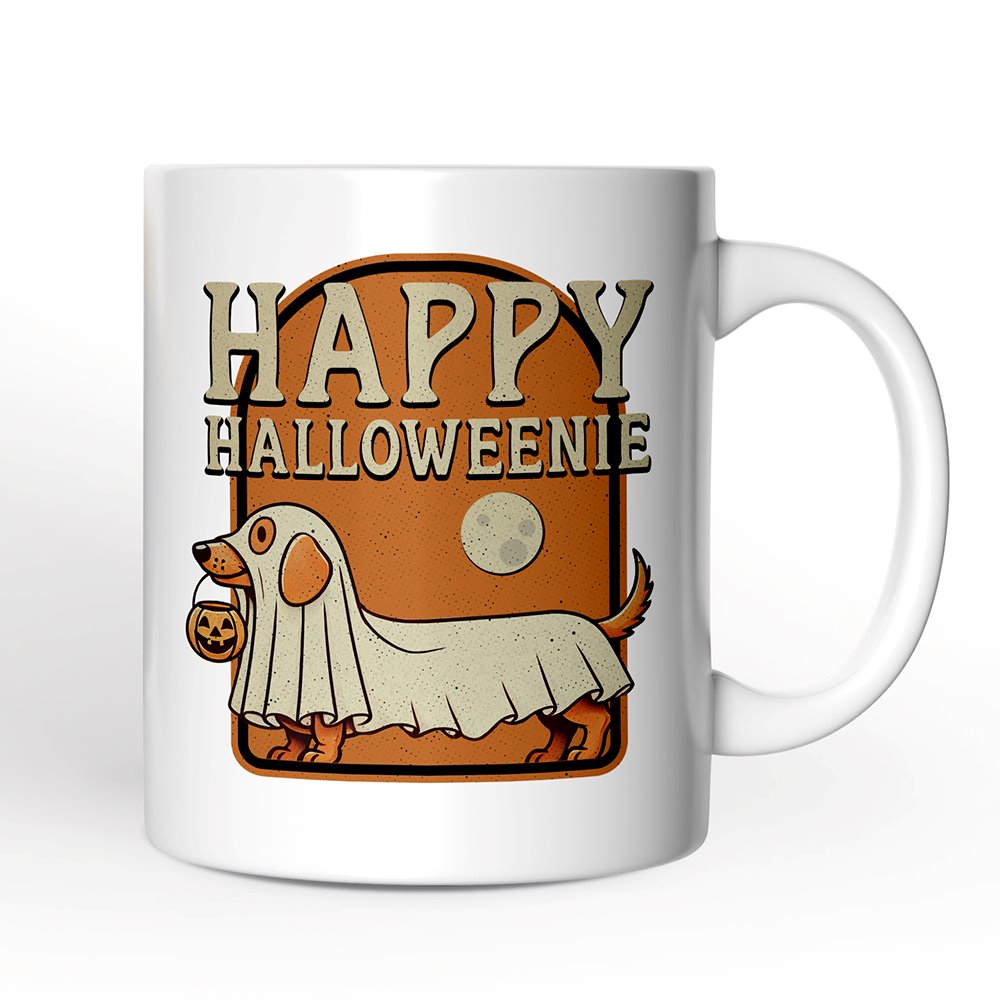 Happy Halloweenie, Personalized Halloween Mug, Retro Halloween Dachshund Gift with Custom Name