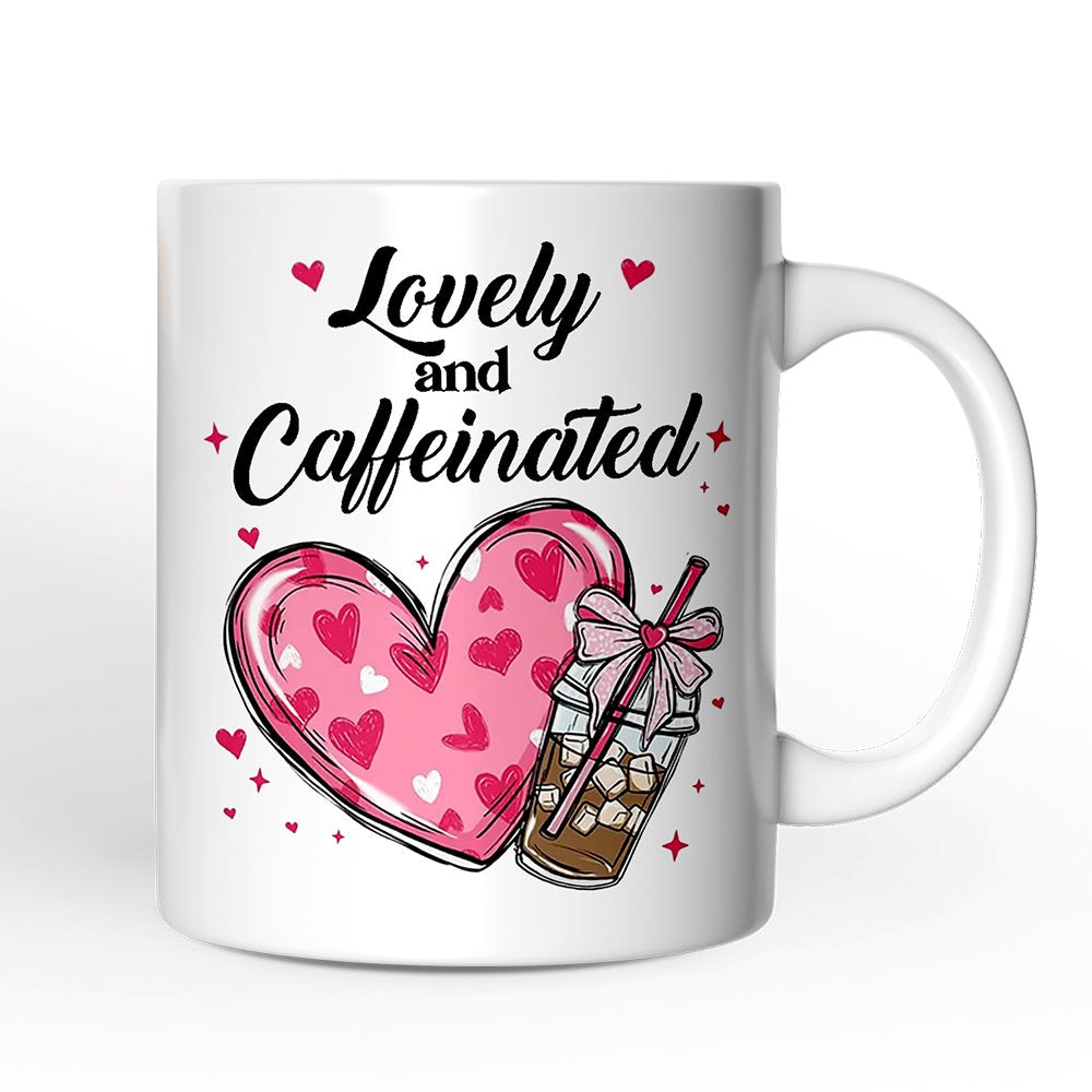 Lovely And Caffeinated Personalized Mug, Valentine Heart Coquette Bow Coffee Lover Gift With Custom Name