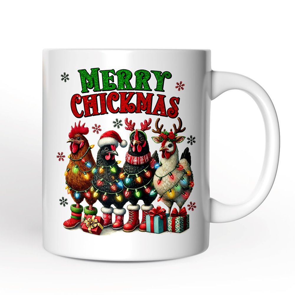Merry Chickmas Personalized Mug, Farmhouse Christmas Custom Chickens Gift
