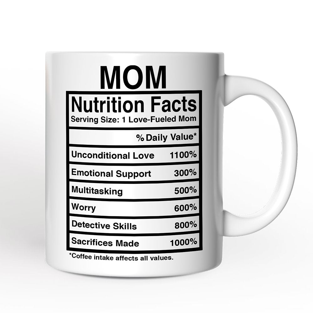 Mom Nutrition Facts Personalized Mug, Birthday Gift With Custom Names and Percentages