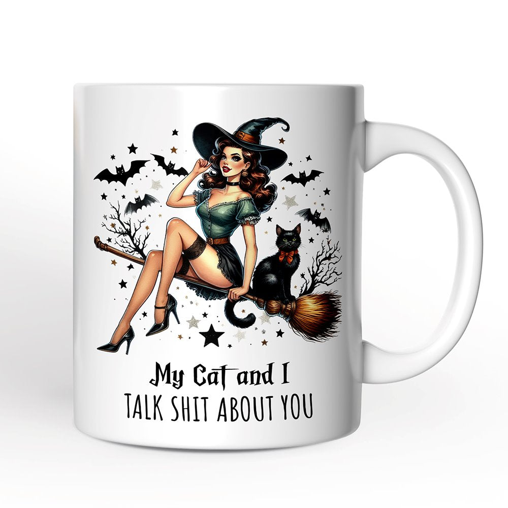 My Cat and I Gossip About You Personalized Halloween Mug, Retro Gift with Custom Name