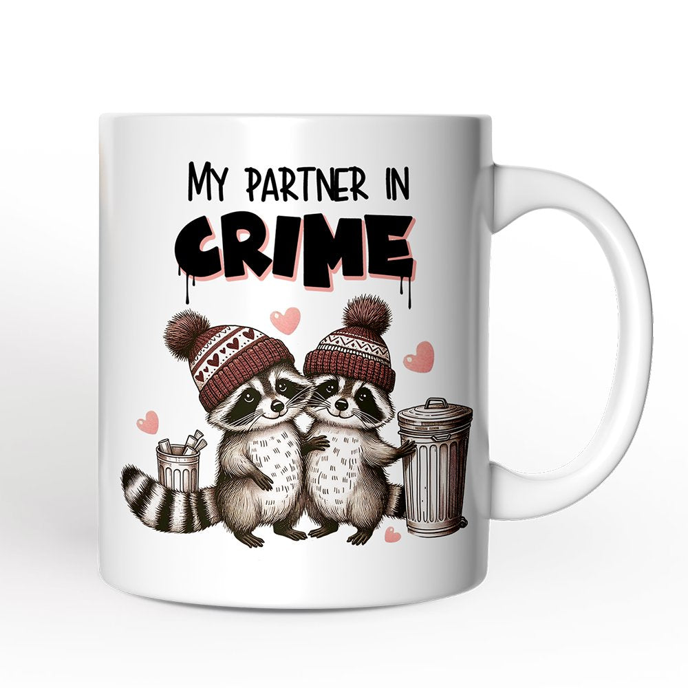 My Partner in Crime Love Racoons Personalized Mug For Couple, Funny Vintage Retro Gift With Custom Names