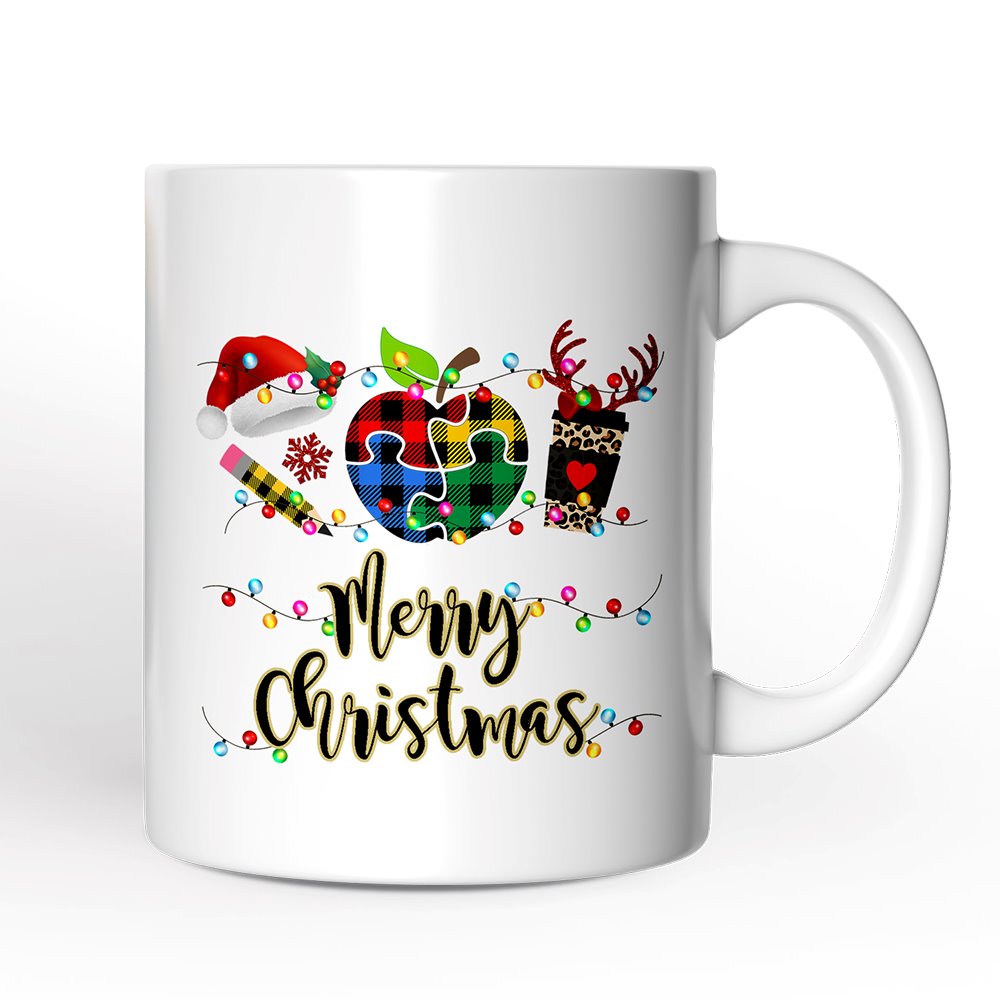 Personalized Mug Autism Teacher Buffalo Plaid Christmas, Thank You Gift