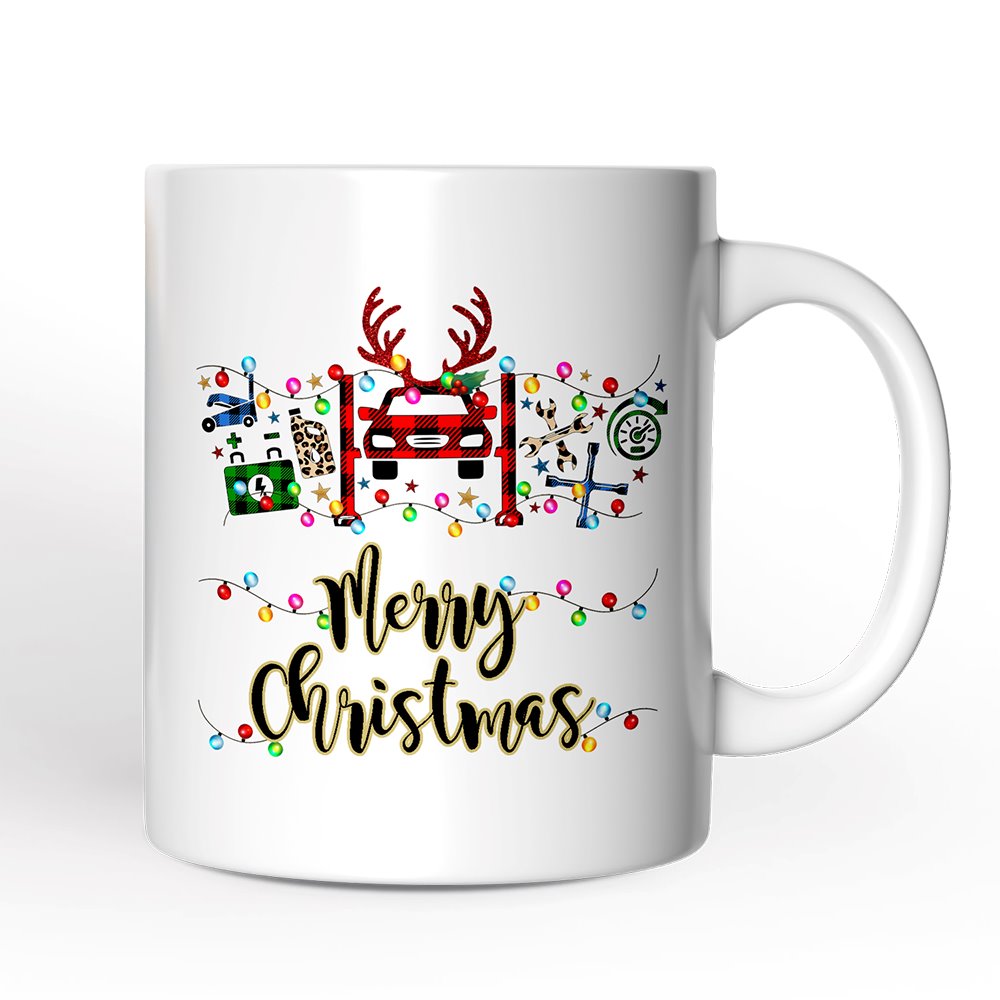 Personalized Mug Automotive Technician Plaid Christmas, Mechanic Repair and Parts Gift for Shop