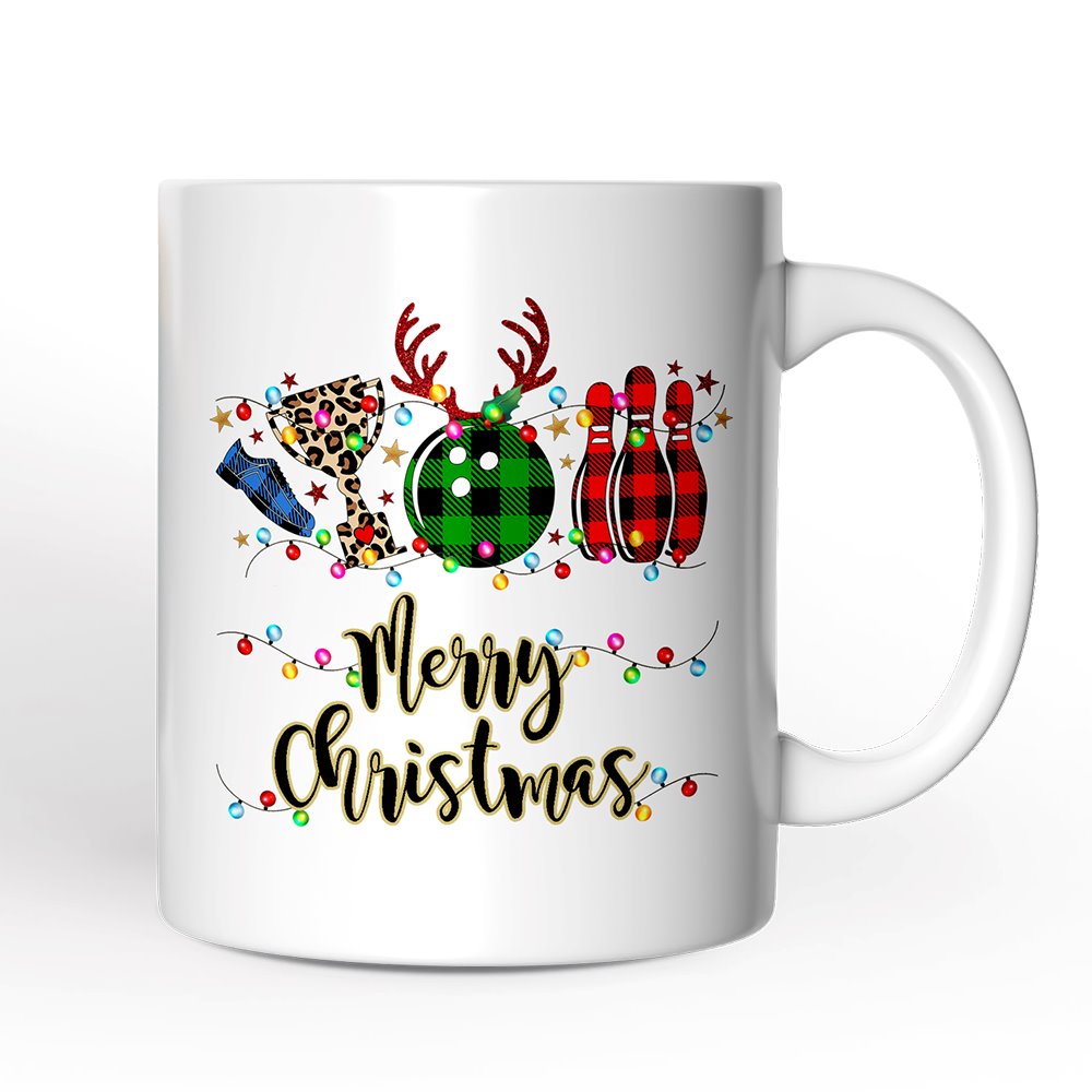 Personalized Mug Bowling Buffalo Plaid Christmas, Ball Pins and Trophy