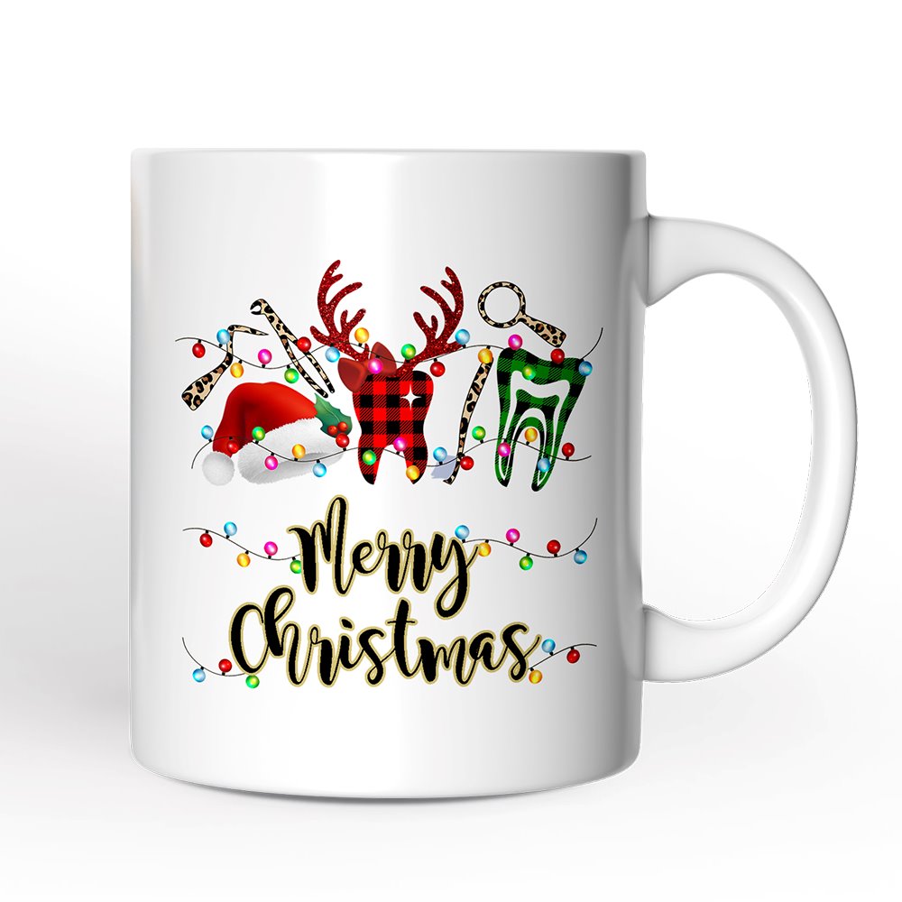 Personalized Mug Dentist Buffalo Plaid Christmas, Dental Gift