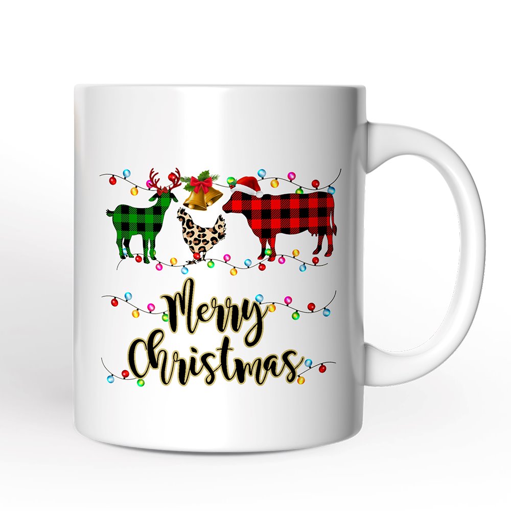 Personalized Mug Farm Animal Buffalo Plaid Christmas, Farmhouse Gift