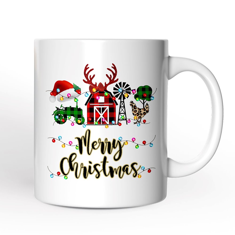 Personalized Mug Farm Buffalo Plaid Christmas, Farmhouse Gift