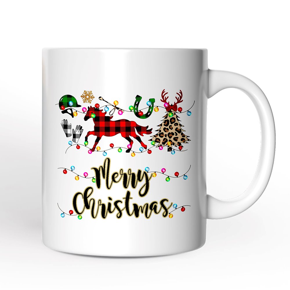 Personalized Mug Horse Buffalo Plaid Christmas, Equestrian Gift