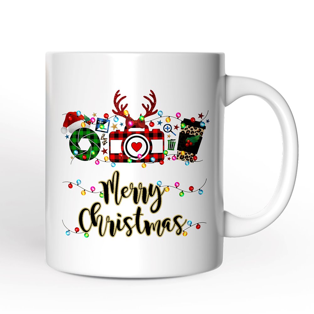 Personalized Mug Photographer Buffalo Plaid Christmas, Photography Accessories like Camera, Holiday Gift