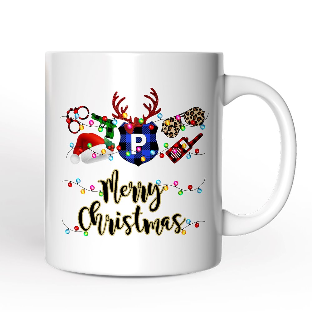 Personalized Mug Police Officer Christmas Buffalo Plaid Christmas