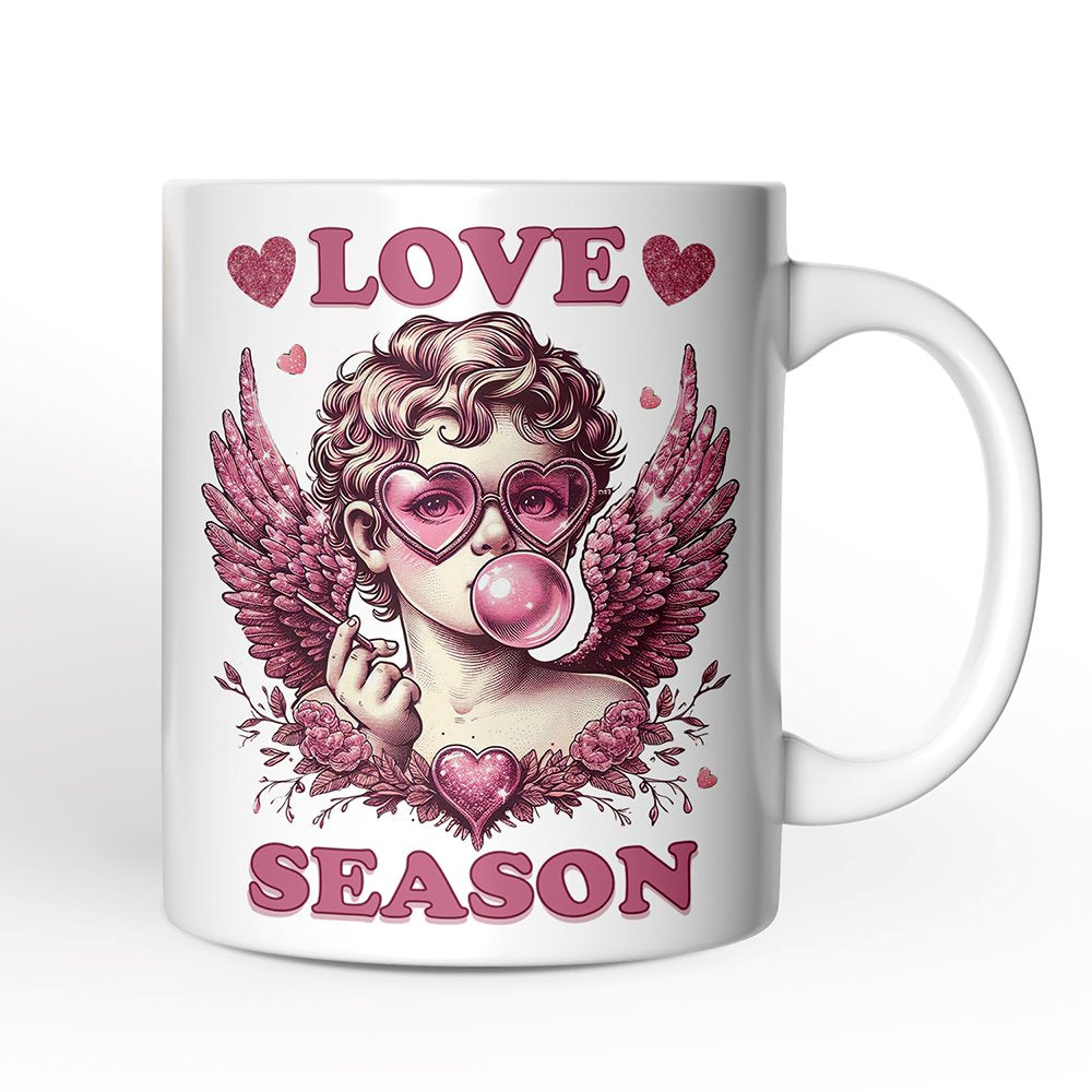Retro Cupid Valentine Blowing Bubble Personalized Mug, Love Season Vintage Valentine's Day Gift