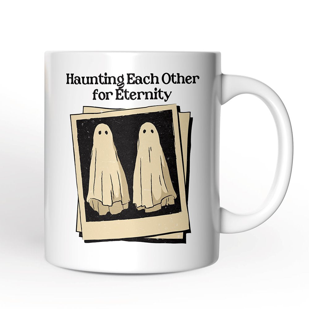Retro Ghost Picture Haunting Eachother for Eternity, Personalized Mug, Vintage Halloween Gift for Couples
