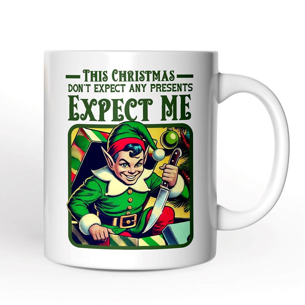 Retro Killer Elf Christmas Personalized Mug, Funny Vintage Gift with Custom Name