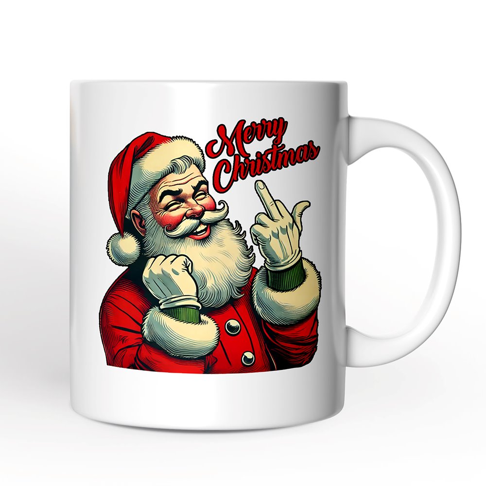 Santa Middle Finger Christmas Personalized Mug, Vintage Humorous Gift with Custom Name