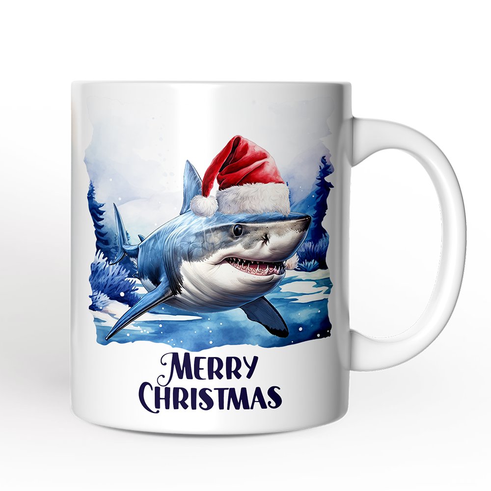Shark with Santa Hat Personalized Mug, Festive Christmas Gift With Custom Name and Date