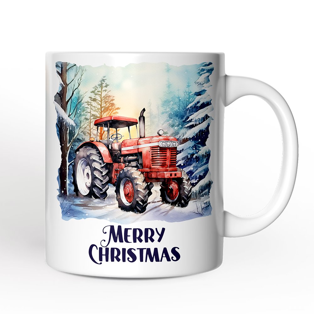 Vintage Tractor Personalized Mug, Pristine Snowy Serenity Christmas Gift With Custom Name and Date