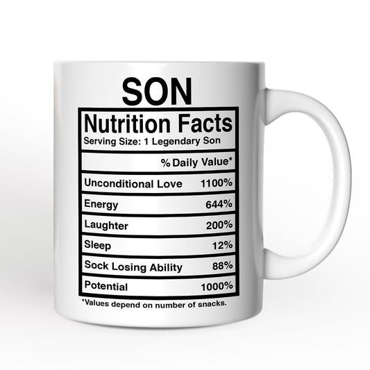 Son Nutrition Facts Personalized Mug, Birthday Gift With Custom Names and Percentages