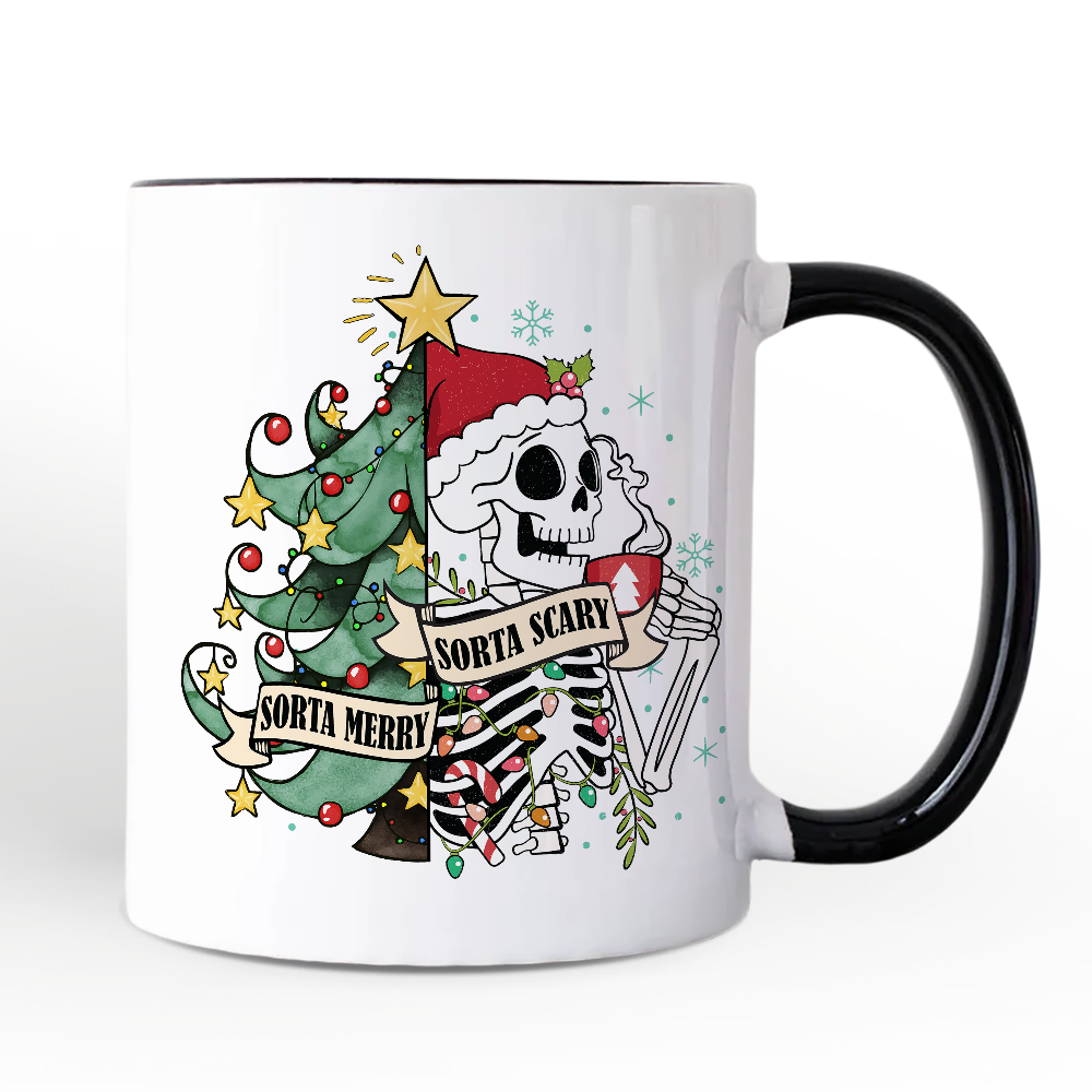 Sorta Merry Christmas Skeleton Personalized Mug, Sarcastic Holiday Gift with Custom Name