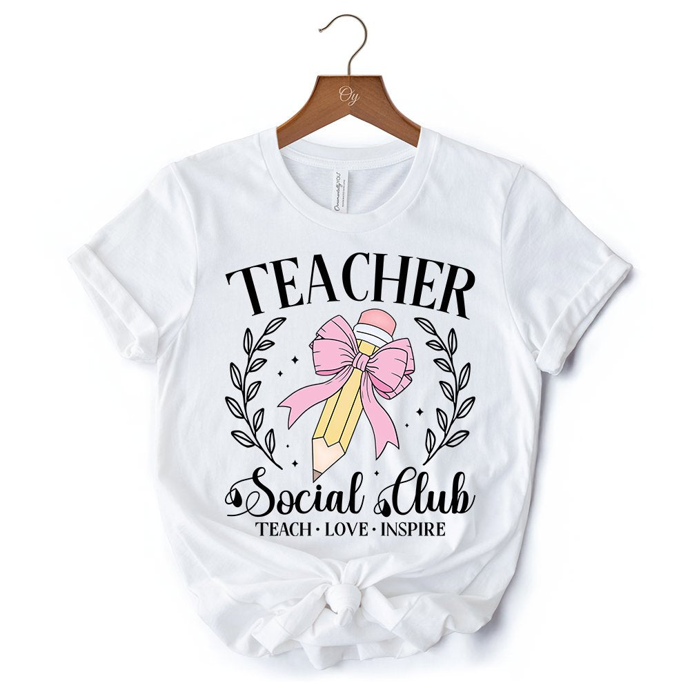 Teacher Social Club T-Shirt, White, Natural, and Black Tee for Stylish Educators