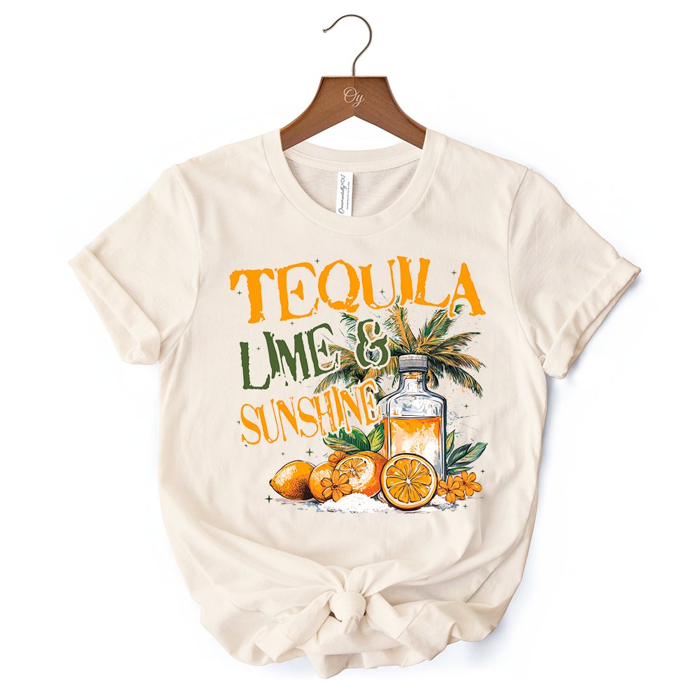 Tequila Lime & Sunshine T-Shirt, Trendy White and Natural Summer Drinking Tee