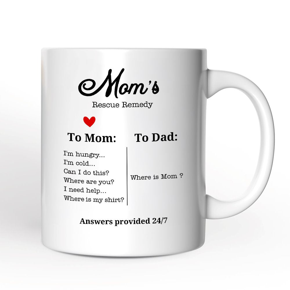 To Mom VS To Dad Funny Personalized Mug with Name, Moms Rescue Remedy Gift
