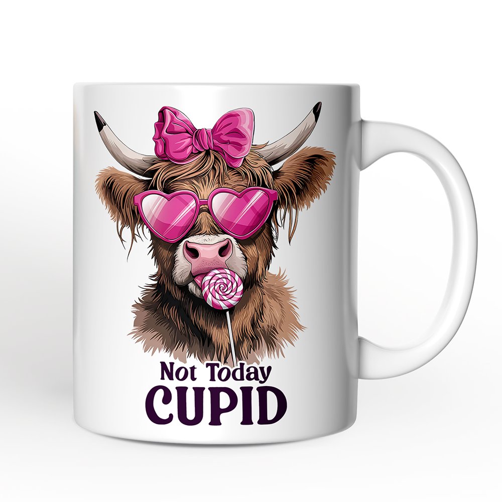 Valentines Highland Cow Personalized Mug, Not Today Cupid Funny Cow Lover Gift