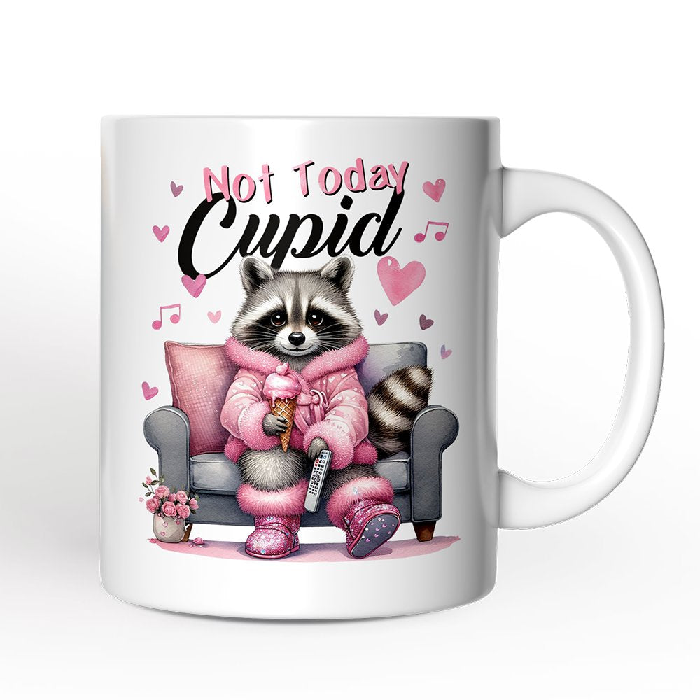 Valentines Snarky Racoon Personalized Mug, Not Today Cupid, Sarcastic Funny Racoon Lover Gift With Custom Name