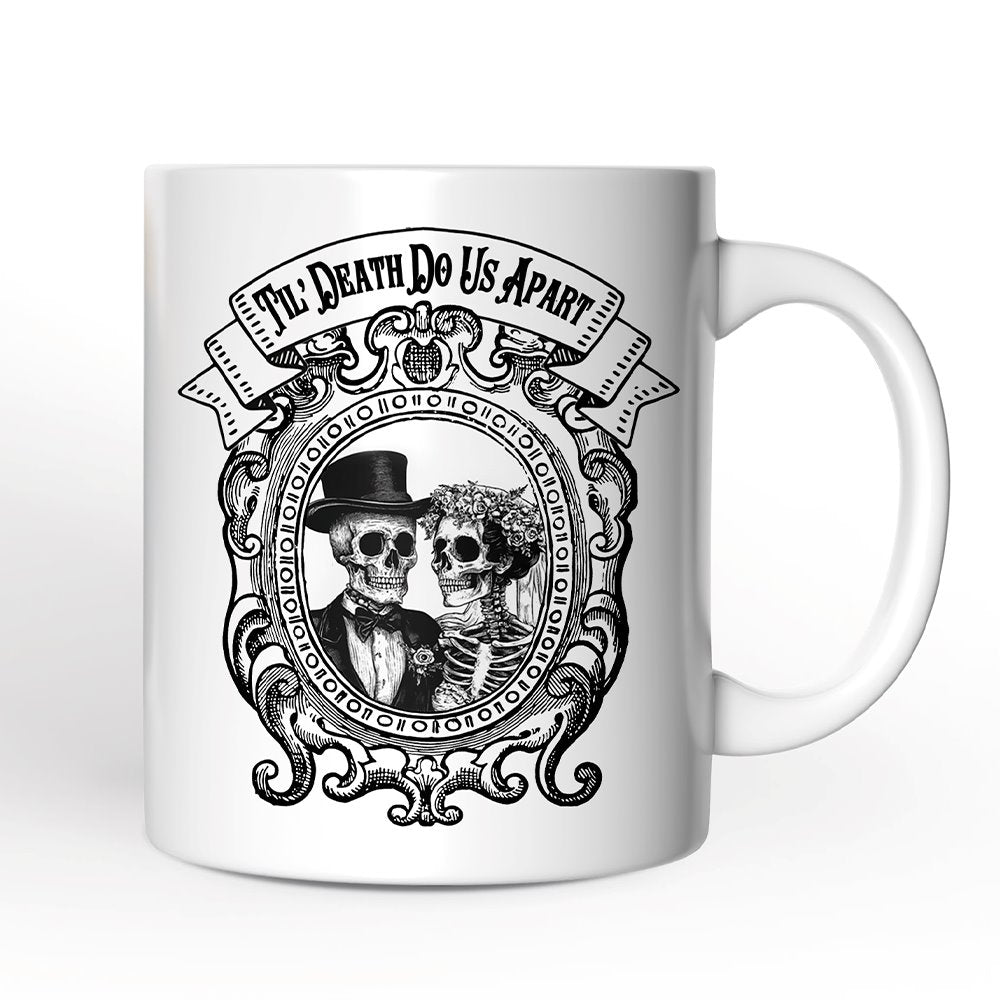 Vintage Skeleton Lovers Til' Death Do us Apart, Personalized Mug, Classic Antique Halloween Gift for Couples