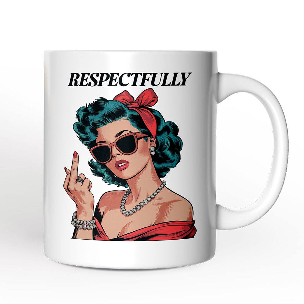 Vintage Woman Middle Finger Personalized Mug, Respectfully Disrespectful Gift With Custom Name