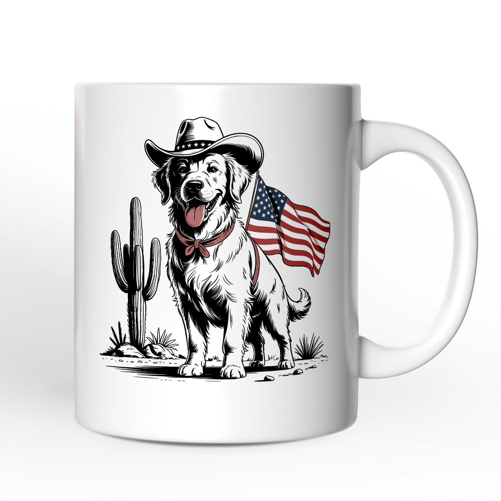 American Cowboy Dog Personalized Mug, Western 4th of July Gift with Custom Name