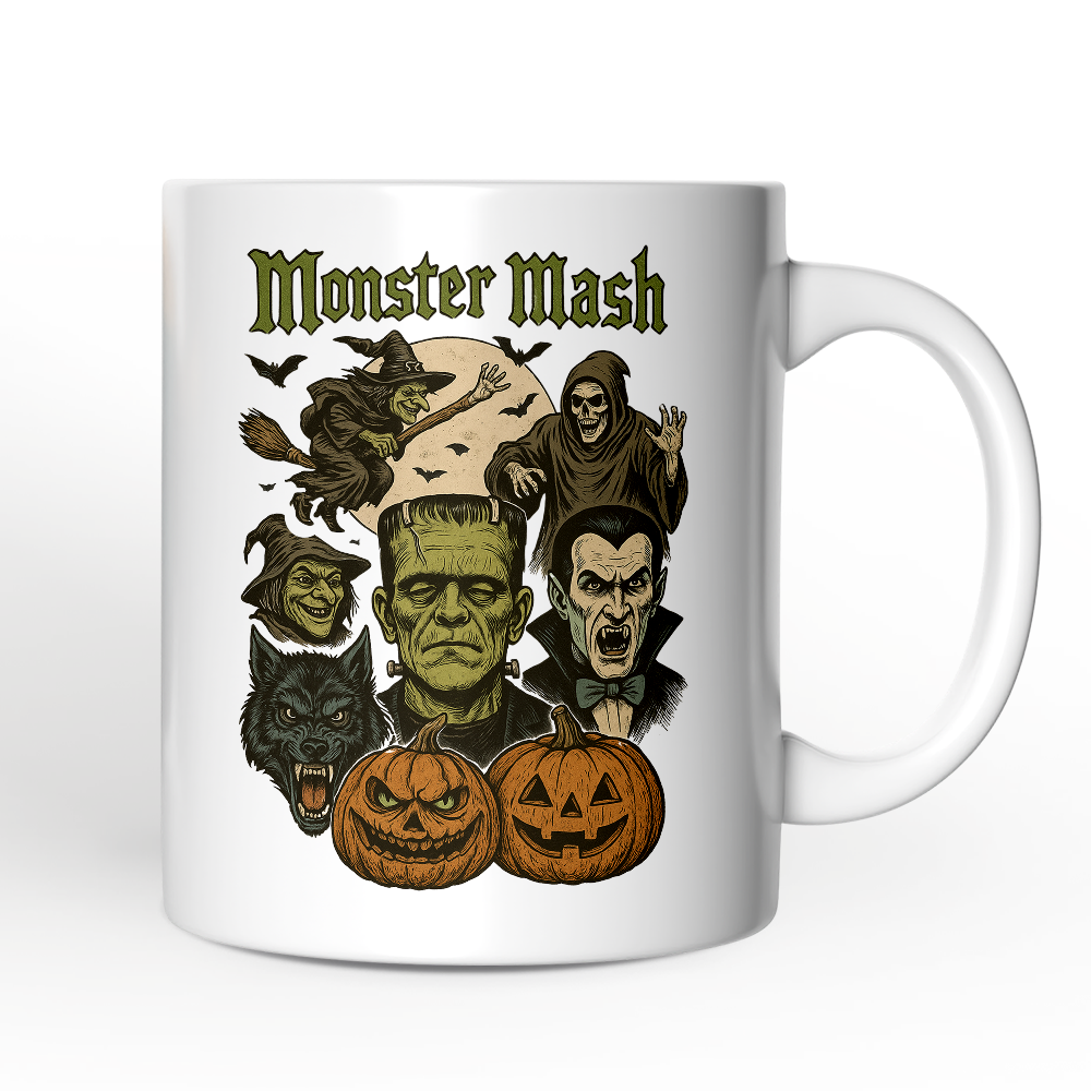 Monster Mash Classic Personalized Mug, Halloween Spooky Monsters Gift with Custom Name