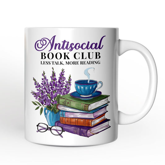 Lavender Antisocial Book Club Personalized Mug, Custom Gift with Name For Book Lovers