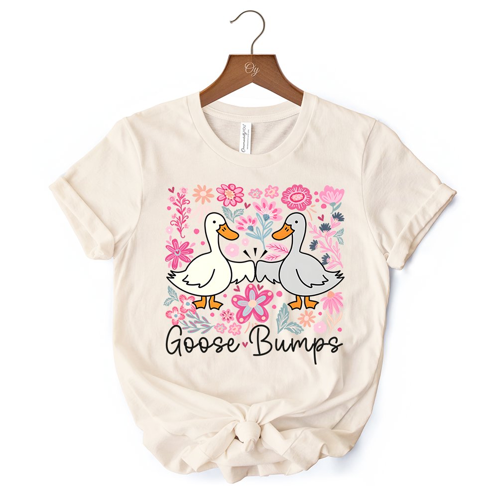 Funny Goose Bumps Floral T-Shirt, White, Natural and Black Sarcastic Goose Tee Gifts