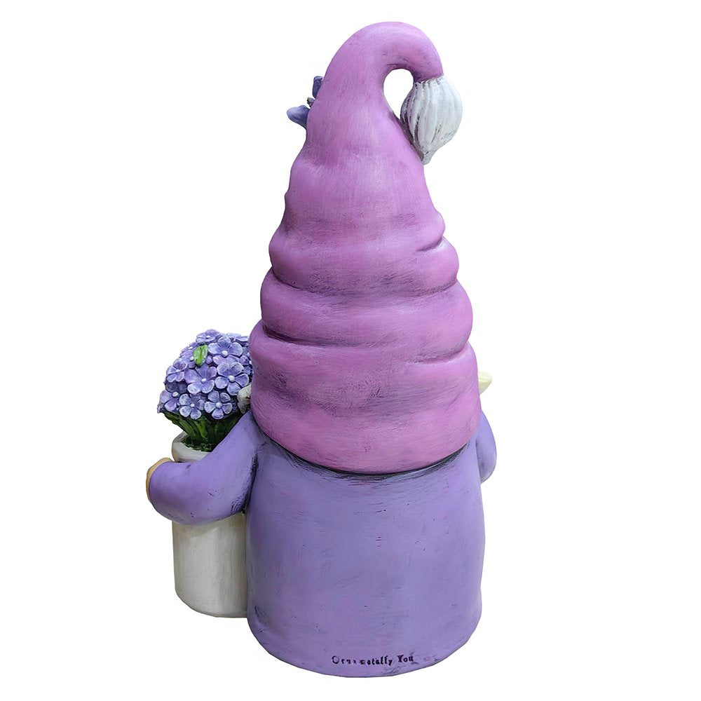 Garden Grace Lavender Gnome Figurine, 10" Purple Home Decor Statue with Butterflies and Flowers