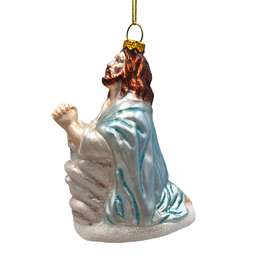 Praying Jesus Handcrafted Glass Christmas Ornament, Religious Christian Tree Decoration