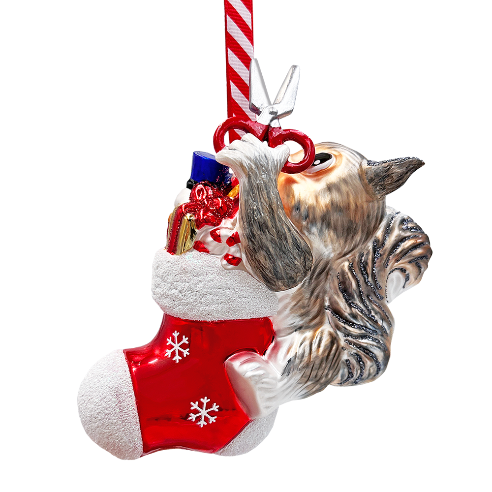 Whimsical Cute Squirrel Glass Ornament, Funny Adorable Animal Gift for Kids