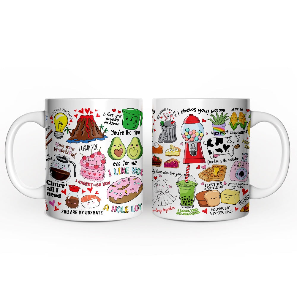 Hand Drawn Corny Love Puns Personalized Valentine Mug with Custom Name