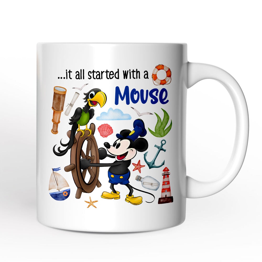 Artistic It All Started With a Mouse Personalized Mug, Steamboat Willie Gift