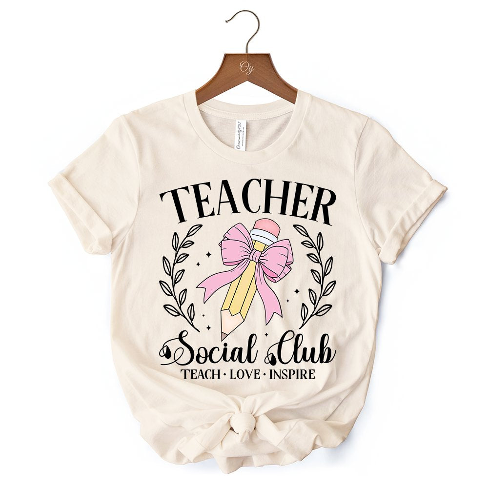 Teacher Social Club T-Shirt, White, Natural, and Black Tee for Stylish Educators