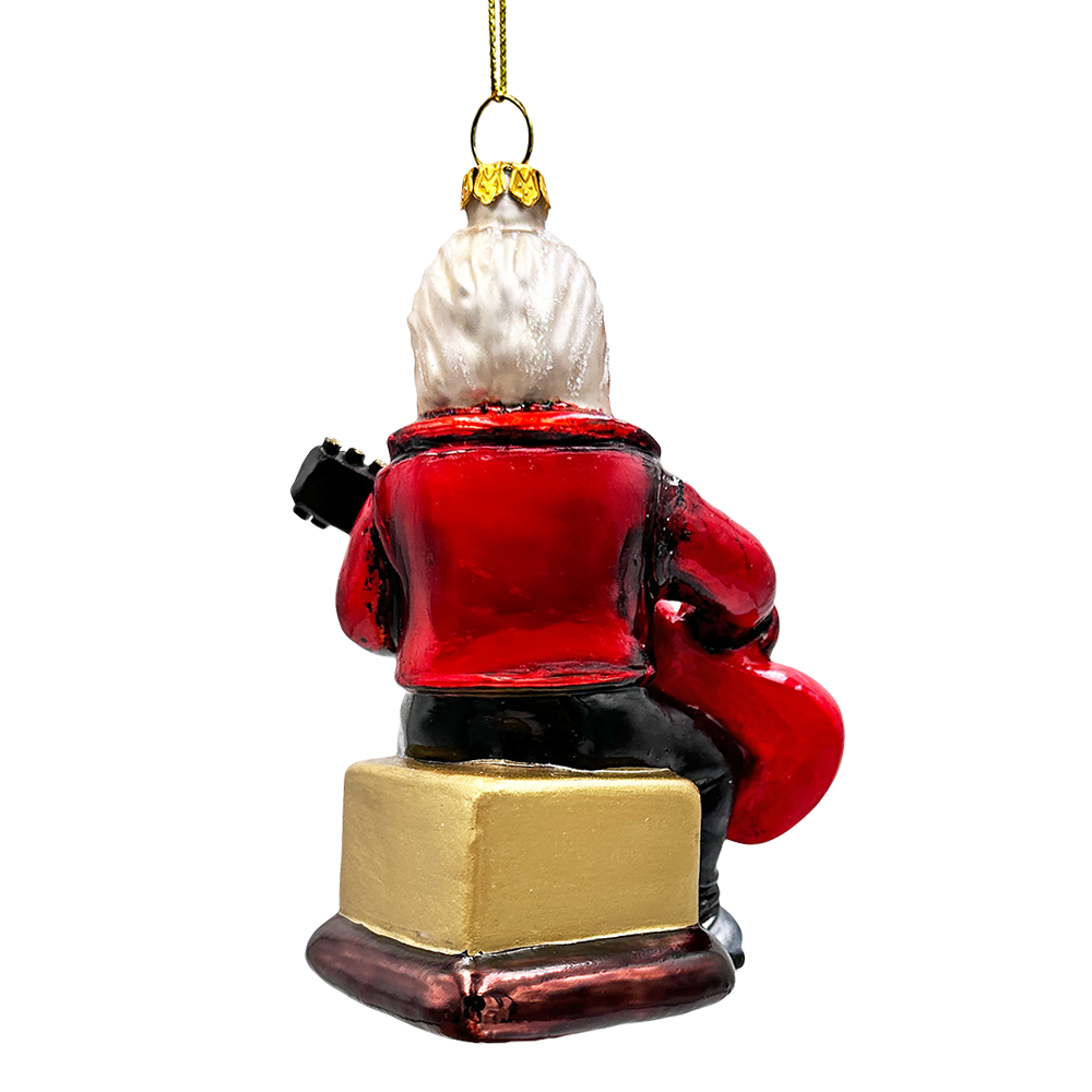 Rock Guitarist Santa Claus Glass Christmas Ornament, Rocker Musician Gift