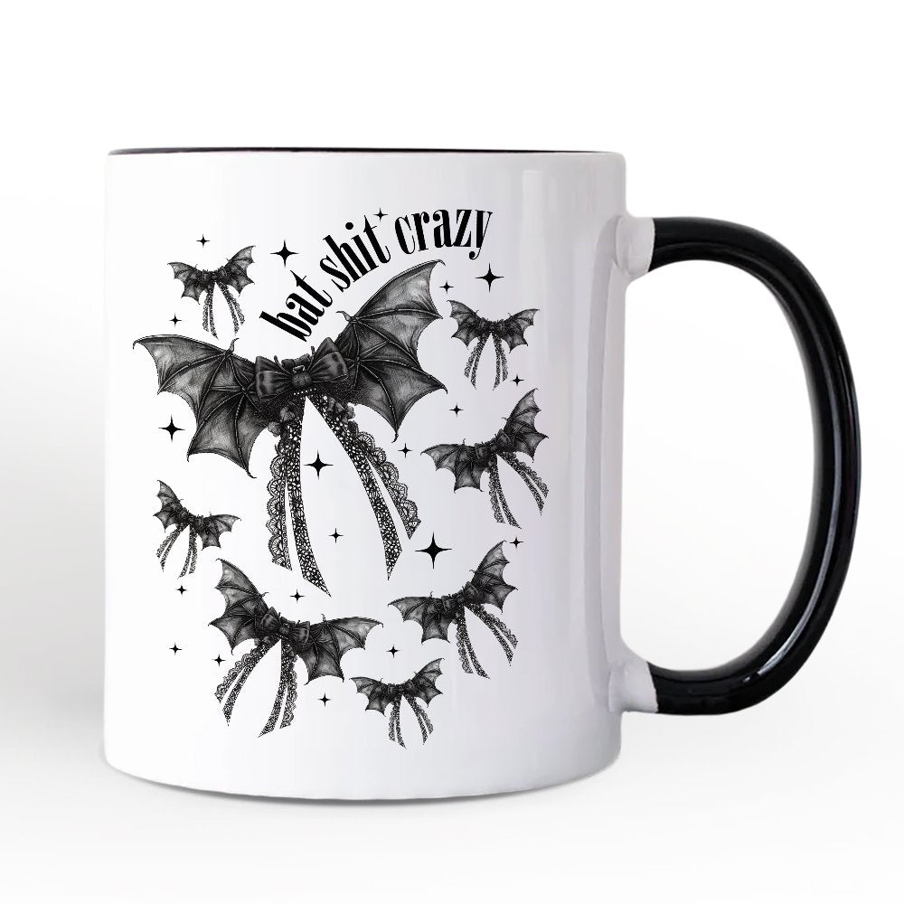 Bat Shit Crazy Coquette Bats Personalized Mug, Funny Halloween Gift with Custom Name
