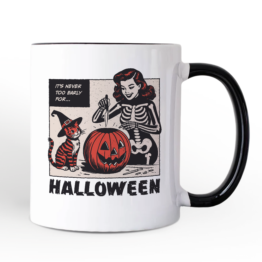 Itโs Never Too Early for Halloween Personalized Mug, Funny Retro Gift with Custom Name