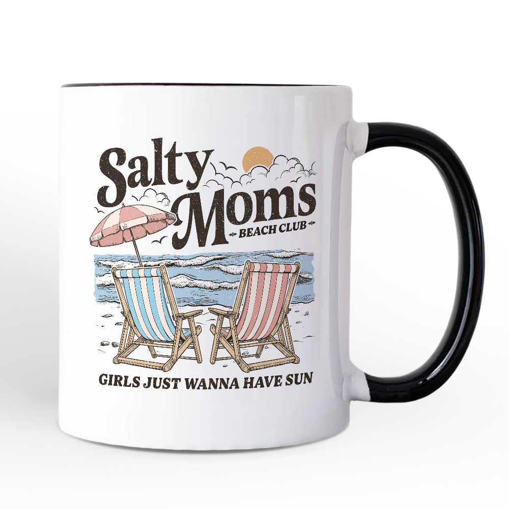 Salty Moms Beach Club Personalized Mug, Retro Summer Gift with Custom Name