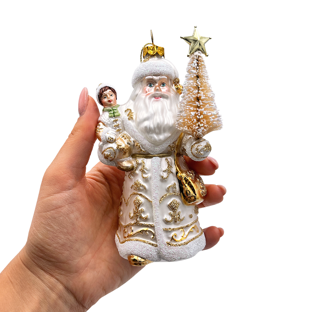 Radiant Gold Santa Claus Glass Christmas Ornament, Holiday Tree Decoration
