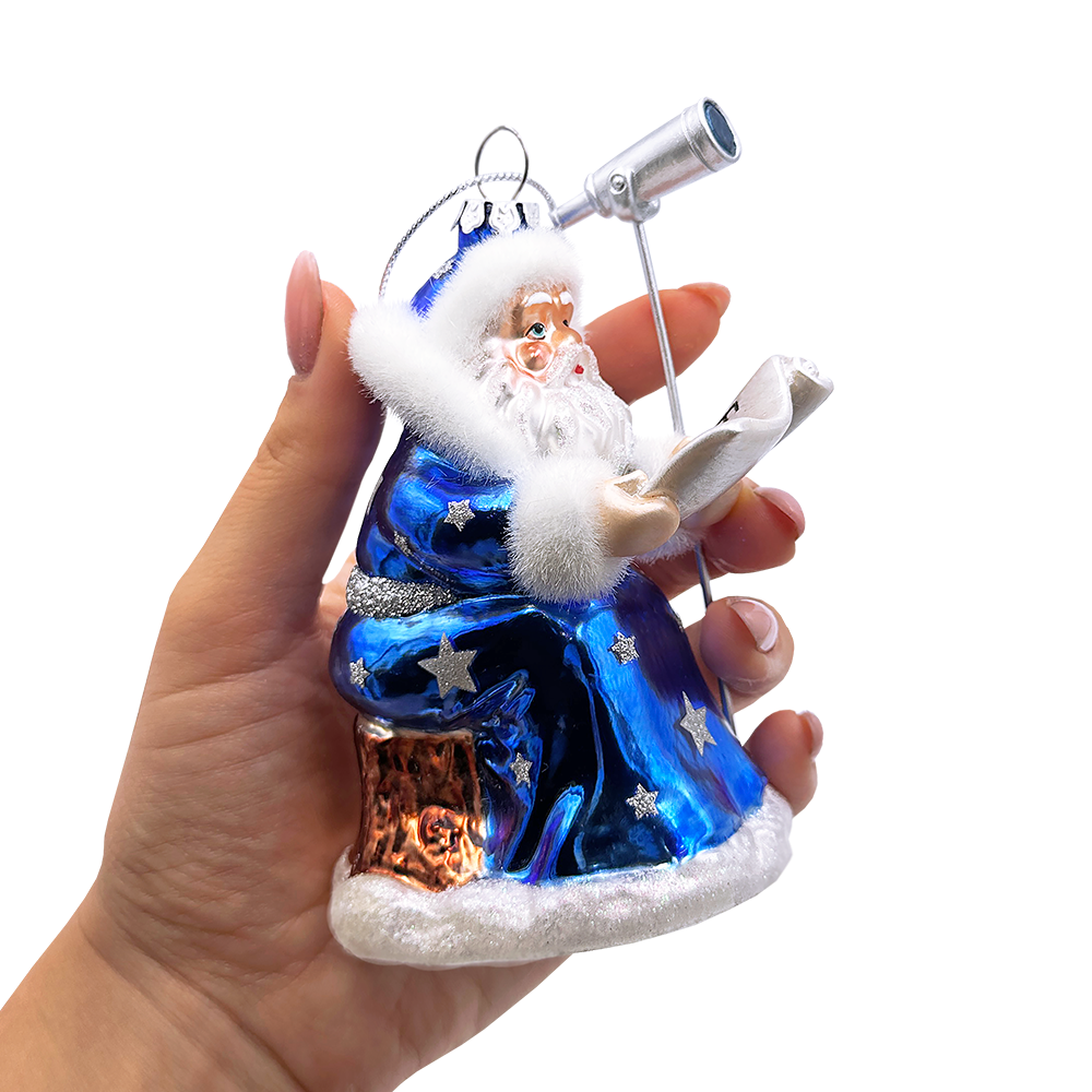 Santa the Astronomer Glass Christmas Ornament, Science and Astronomy Themed Holiday Gift