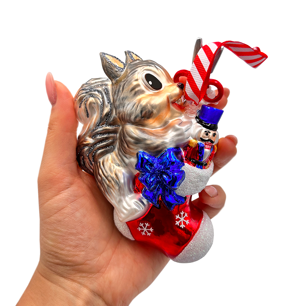 Whimsical Cute Squirrel Glass Ornament, Funny Adorable Animal Gift for Kids