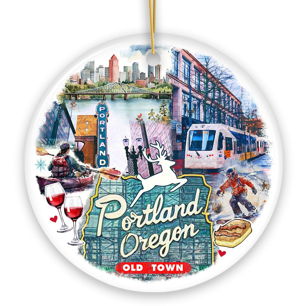 Artistic Portland City Ceramic Art Ornament, Oregon Souvenir and Christmas Gift