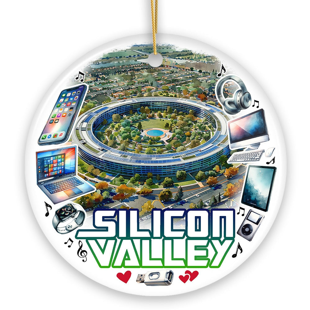 Artistic Silicon Valley Ceramic Ornament, Gift for Technology Enthusiast