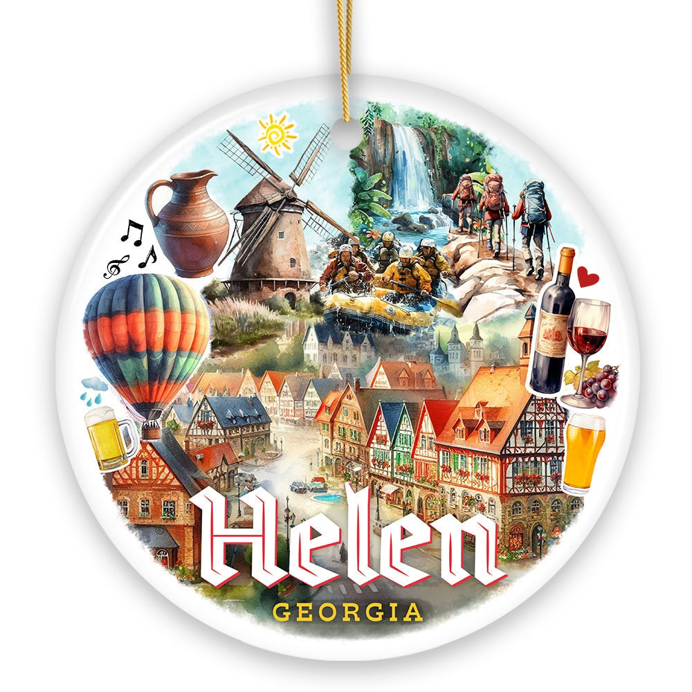 Artistically Vibrant Helen Town Christmas Ornament, Georgia Bavarian-style Village Souvenir